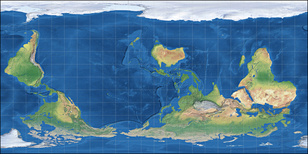 Plate Carrée projection, South-Up, centered to 150° East