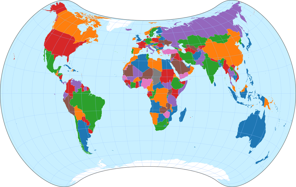 Political world map, projected to Strebe 1995 Projection.