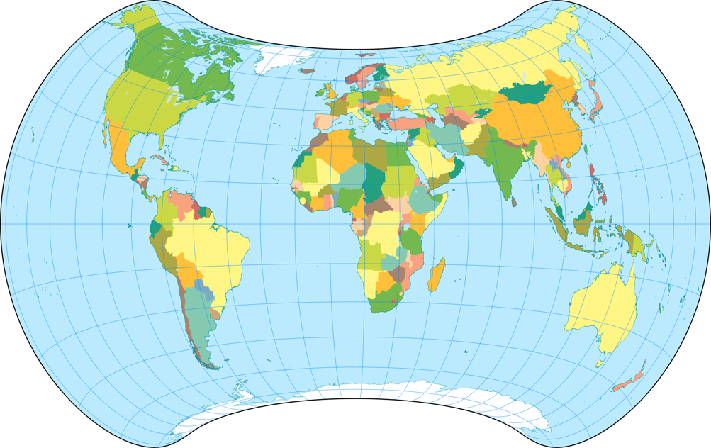 Political world map, projected to Strebe 1995 Projection.