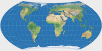 Entfernungsbezogene Weltkarte (distance-related map; approximation.)