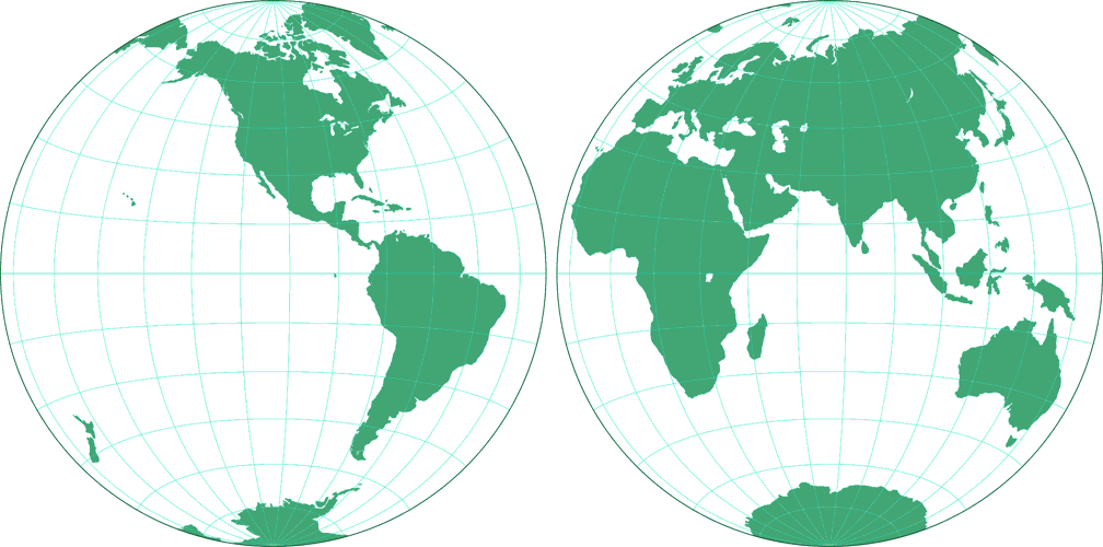 Gott-Mugnolo Azimuthal (Hemispheres) Silhouette Map