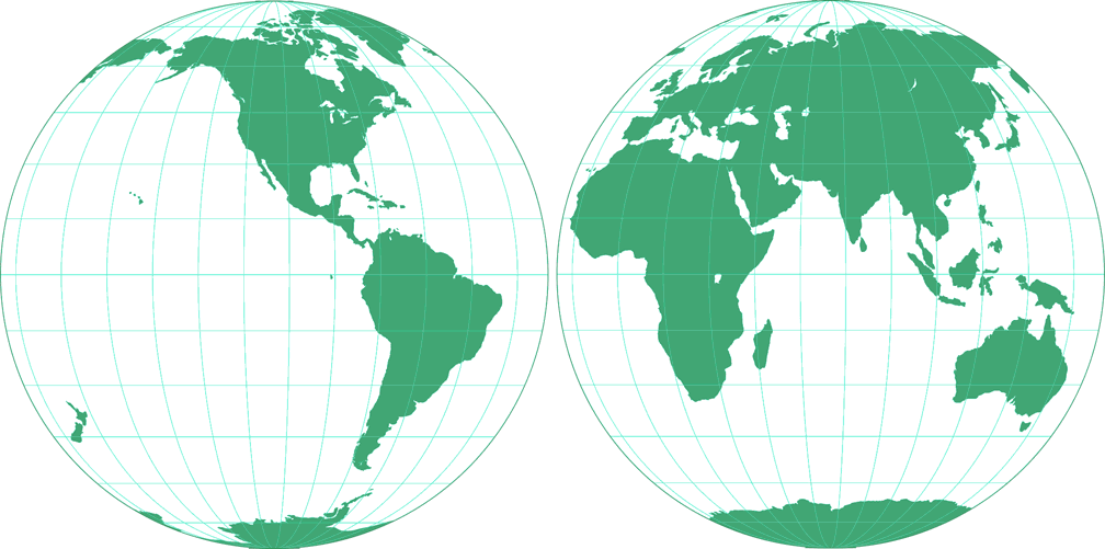 Mollweide Hemispheres Silhouette Map