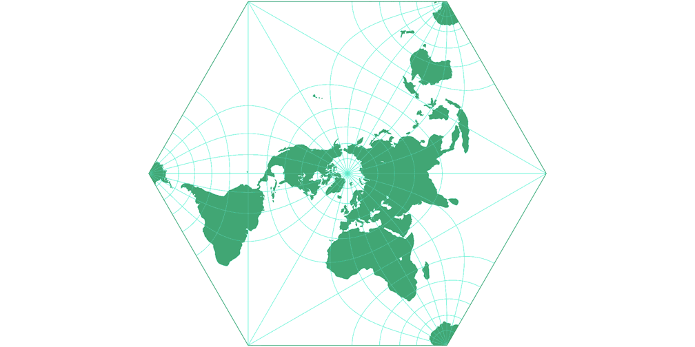 Adams World in a Hexagon Silhouette Map