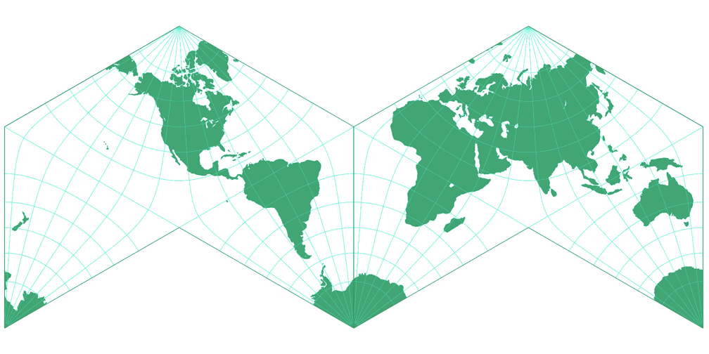 Cahill Conformal M-shaped Projection Silhouette Map