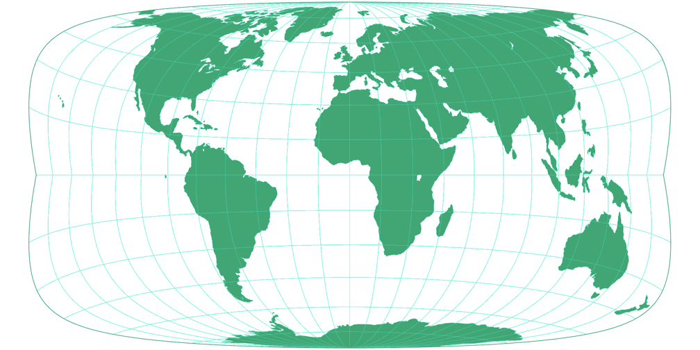 Strebe-Mollweide 24°S Silhouette Map