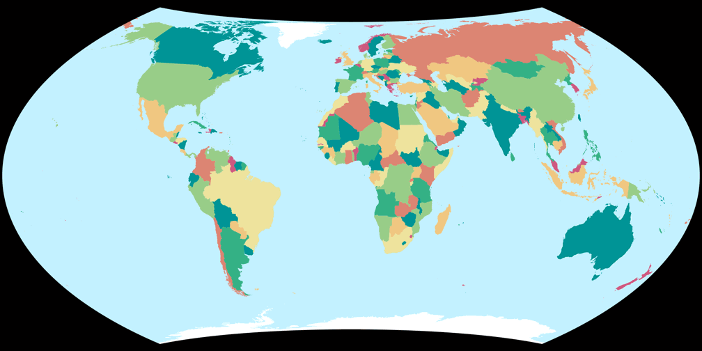 Entfernungsbezogene Weltkarte (distance-related map; approximation.)