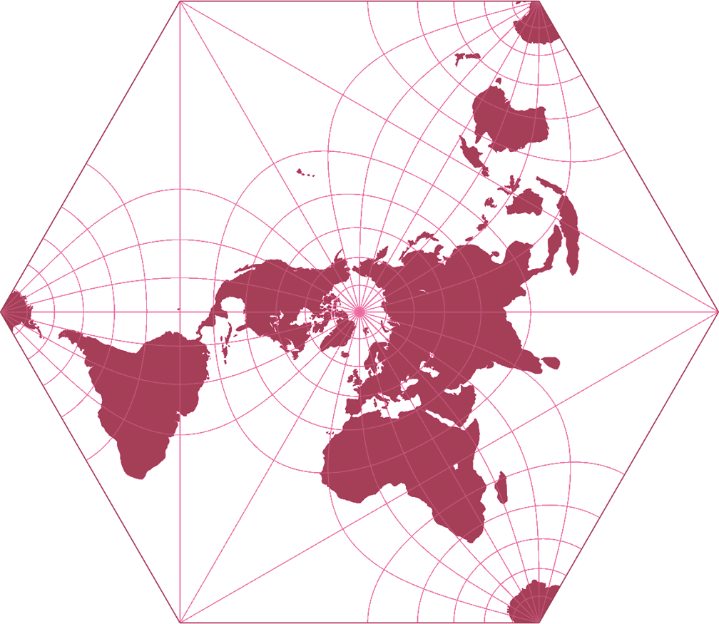 Adams World in a Hexagon Silhouette Map