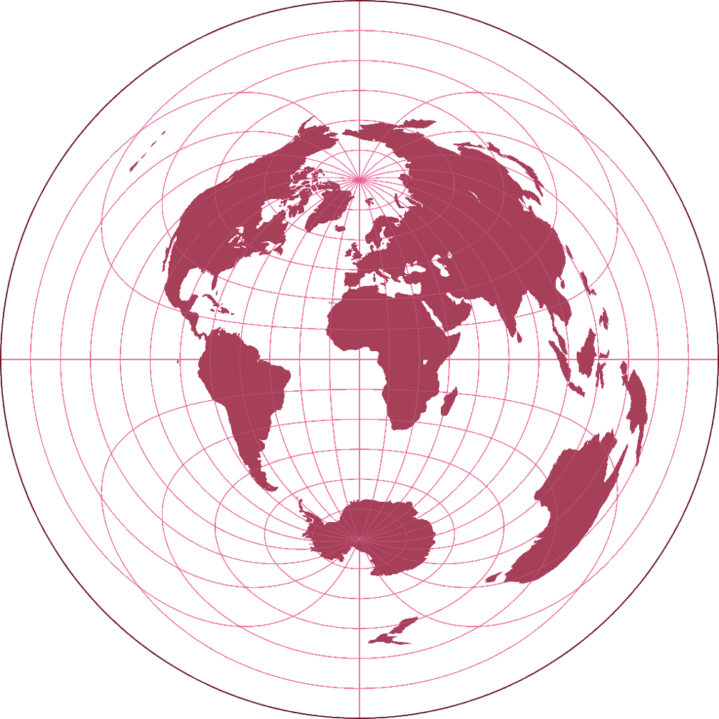 Azimuthal Equidistant Projection (equatorial aspect) Silhouette Map
