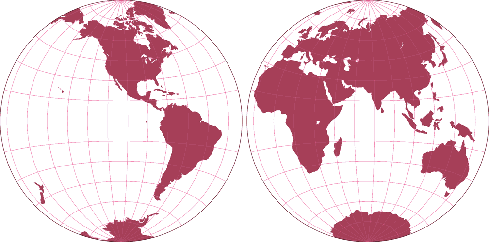 Azimuthal Equidistant Projection (Hemispheres) Silhouette Map