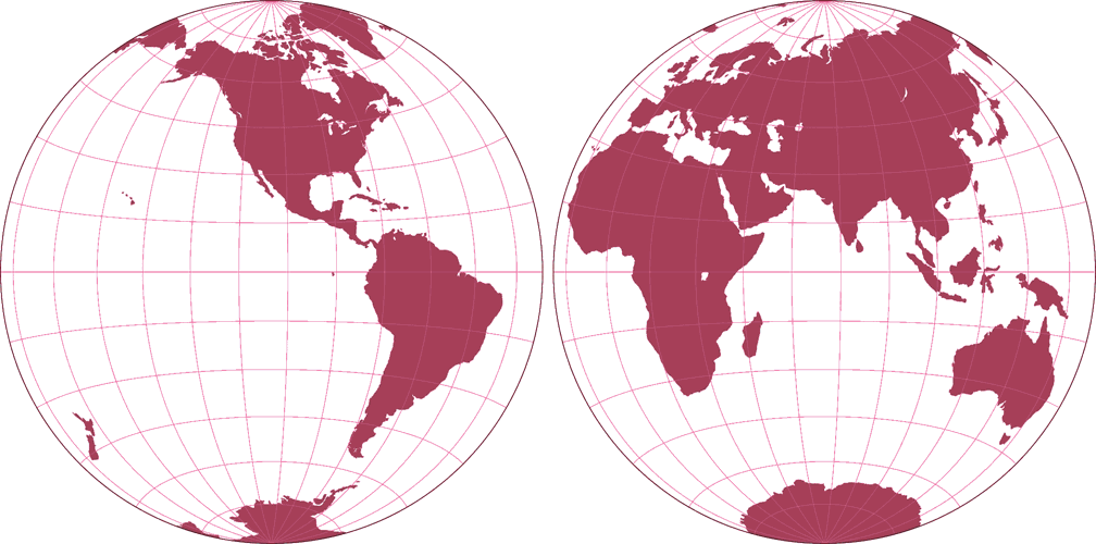 Gott-Mugnolo Azimuthal (Hemispheres) Silhouette Map