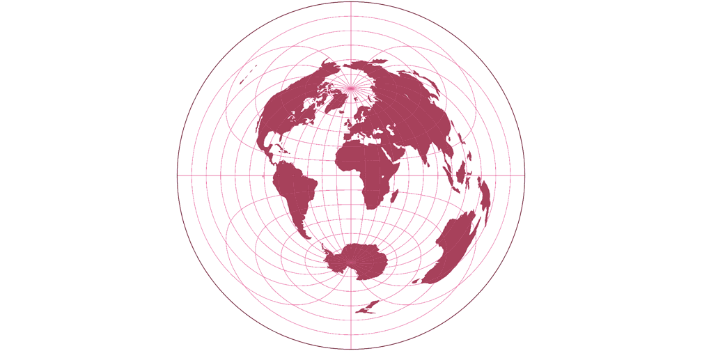 Azimuthal Equidistant Projection (equatorial aspect) Silhouette Map