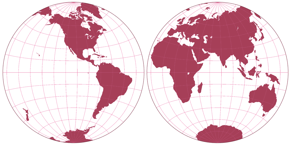 Azimuthal Equidistant Projection (Hemispheres) Silhouette Map