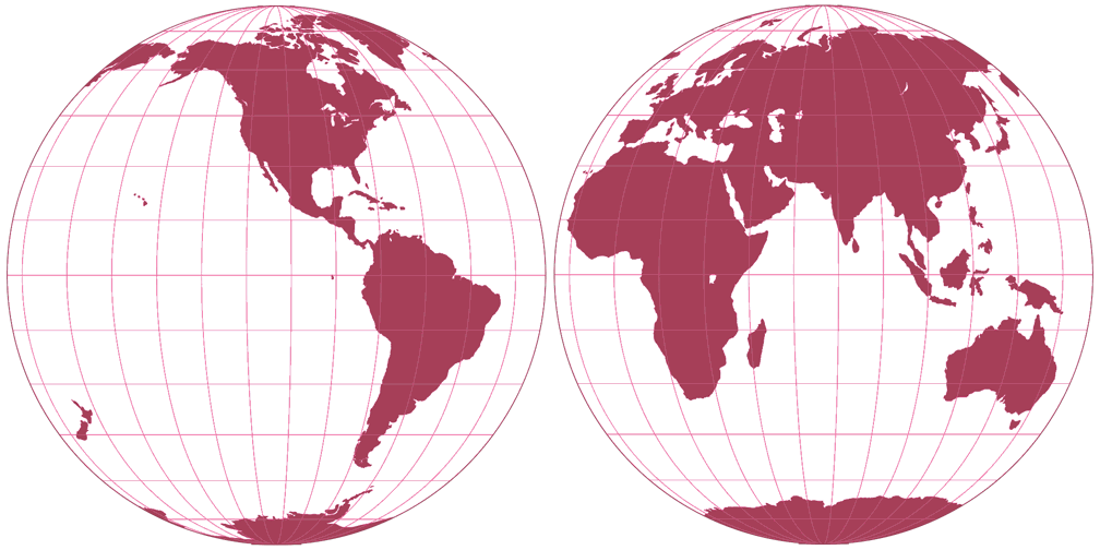 Mollweide Hemispheres Silhouette Map
