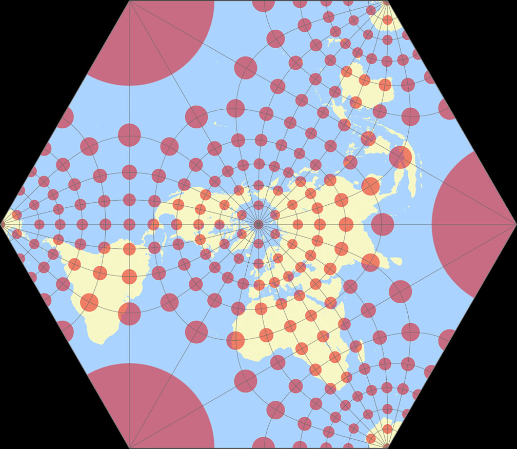 Adams World in a Hexagon Tissot Indicatrix