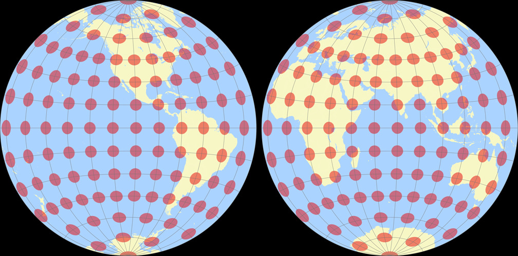 Gott-Mugnolo Azimuthal (Hemispheres) Tissot Indicatrix