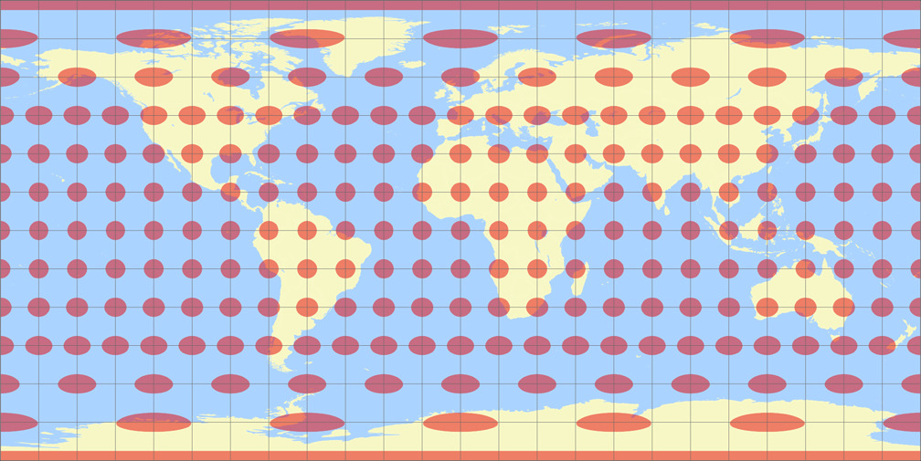 Equirectangular (0°) Tissot Indicatrix