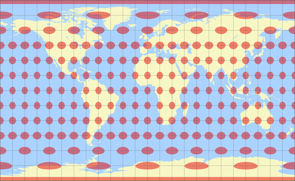 Equirectangular (35.6°) Tissot Indicatrix