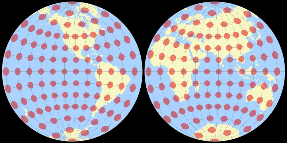 Azimuthal Equidistant Projection (Hemispheres) Tissot Indicatrix