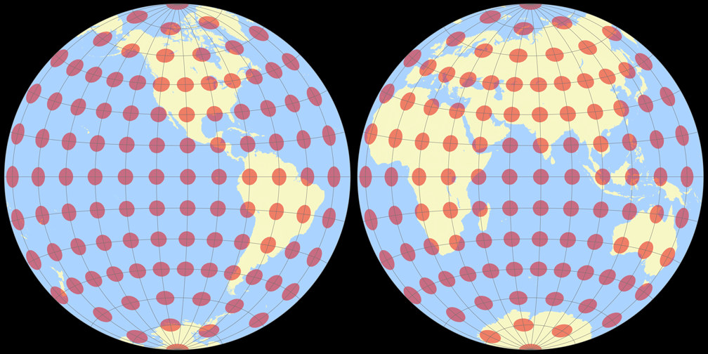 Gott-Mugnolo Azimuthal (Hemispheres) Tissot Indicatrix