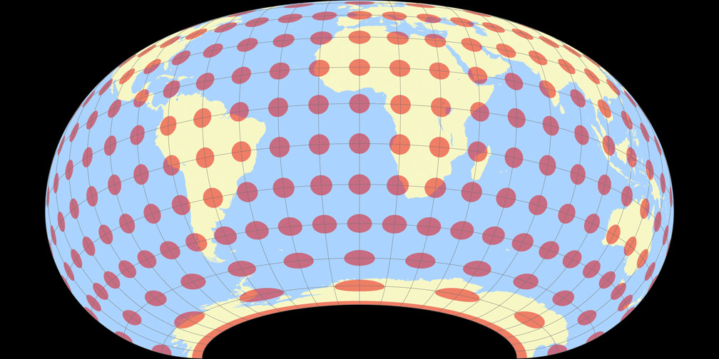 Raisz Armadillo (Southern Hemisphere) Tissot Indicatrix