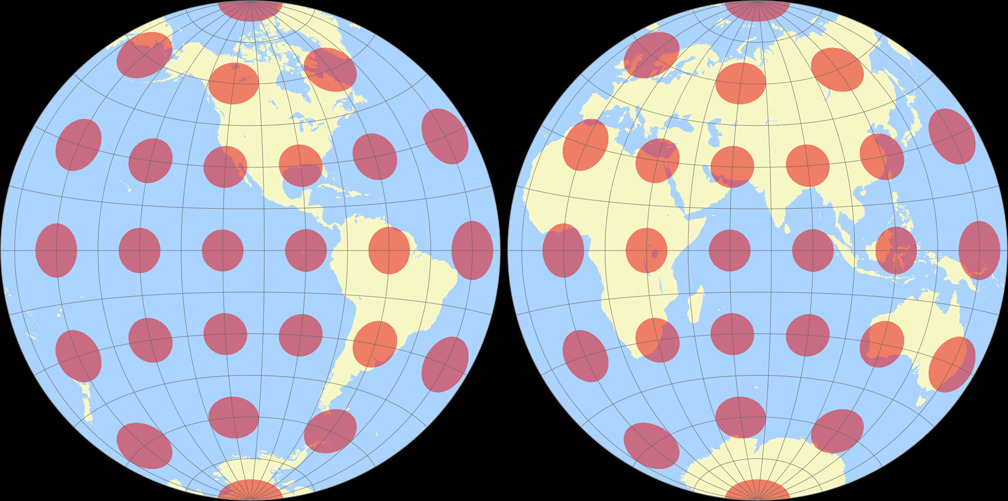 Azimuthal Equidistant Projection (Hemispheres) Tissot Indicatrix