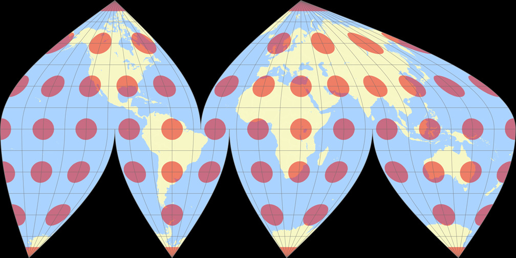 Sinusoidal (interrupted) Tissot Indicatrix