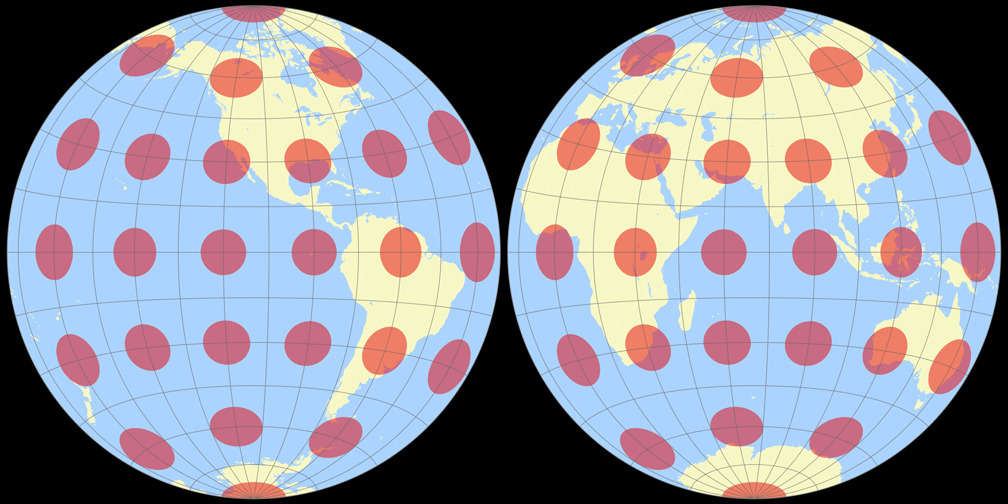 Azimuthal equal-area (Hem.) Tissot Indicatrix