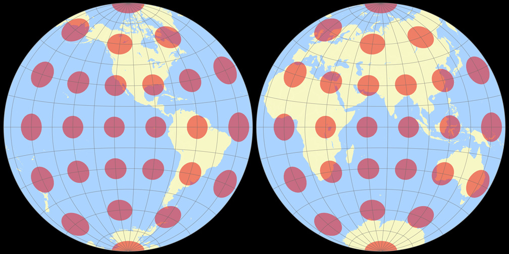 Azimuthal Equidistant Projection (Hemispheres) Tissot Indicatrix
