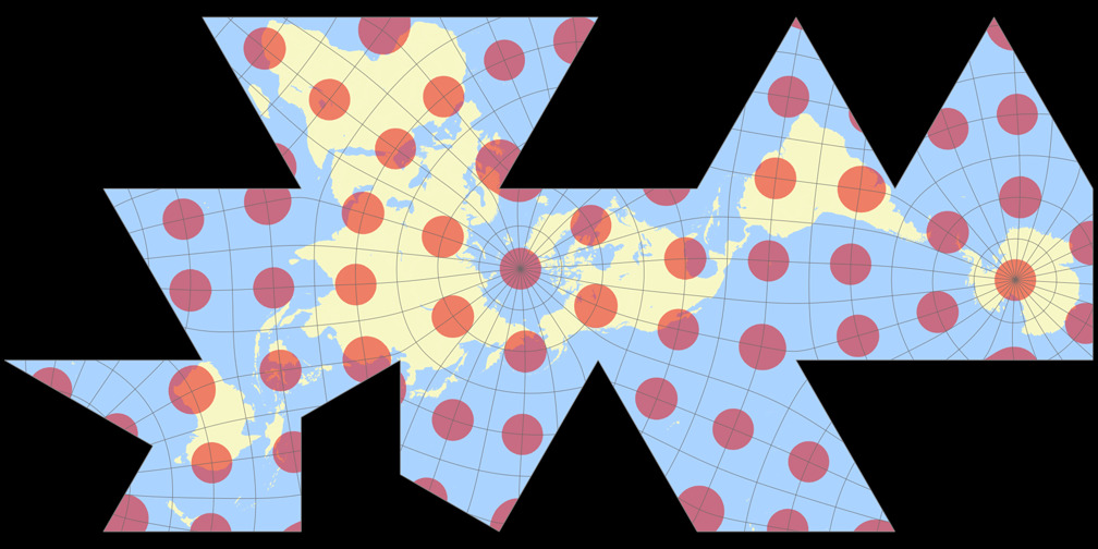 Dymaxion-like conformal projection Tissot Indicatrix